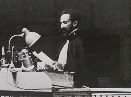 Haile Selassie, Emperor of Ethiopia at the rostrum of the Assembly.